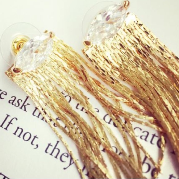 Gold plated tassels crystal earrings - Picture 6 of 6